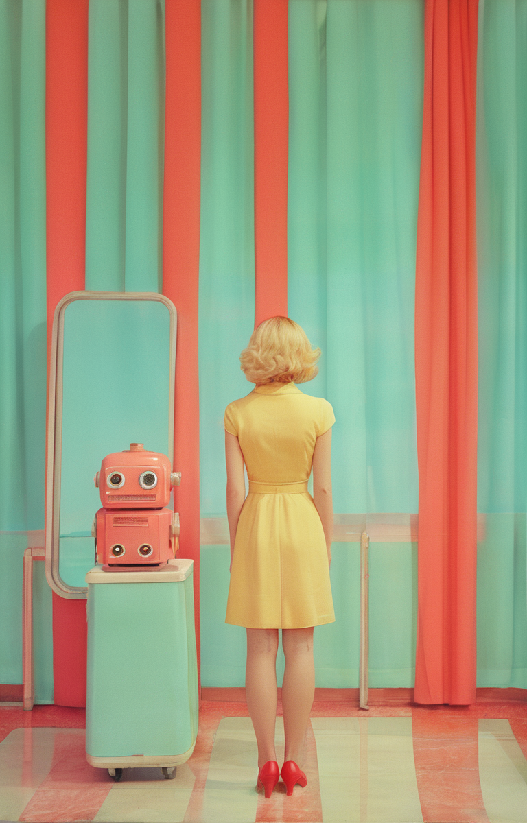masterpiece,best quality,<lora:tbh260-sdxl:0.9>,illustration,style of Kourtney Roy, portrait of Housework robots