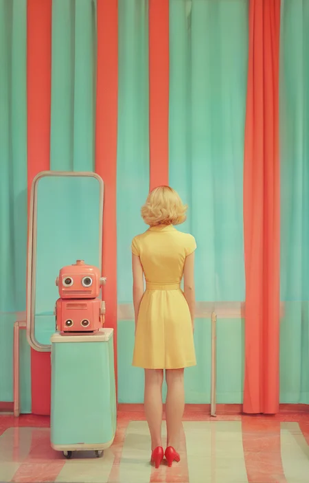 masterpiece,best quality,<lora:tbh260-sdxl:0.9>,illustration,style of Kourtney Roy, portrait of Housework robots