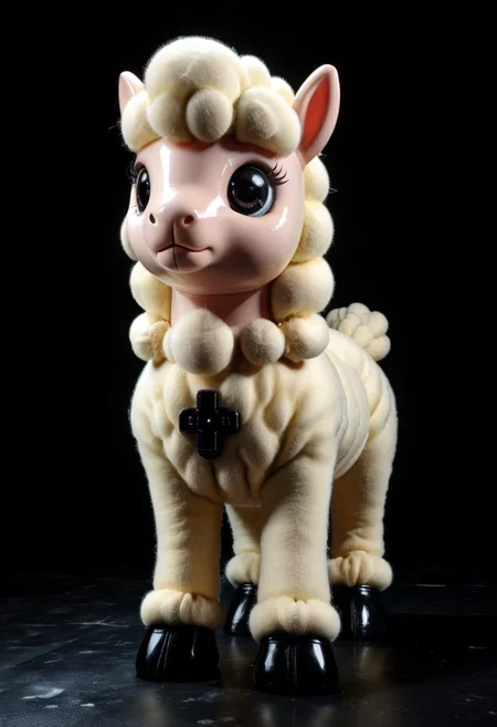a bored Latex alpaca in a cool club with Latex black walls, very detailed, 4k, sharp