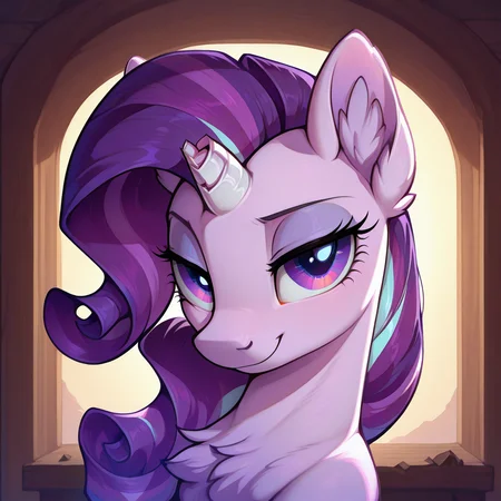masterpiece,source_pony,chest fluff,inner ear fluff,feral,broken horn,brokenhorn,cut off horn,horn cut off,perfect eyes, starlight glimmer, unicorn, periwinkle eyes, light purple fur, purple hair, light blue hair, multicolored hair,beautiful hairstyle,solo,seductive_smile, portrait, head,amazing quality,soft lighting,<lora:bad_pictures:1>,<lora:bad_prompt_version2-neg:1>,,<lora:[GP] somethingweird [Pony XL]:1>,<lora:Broken_Horn-000012:1>,
