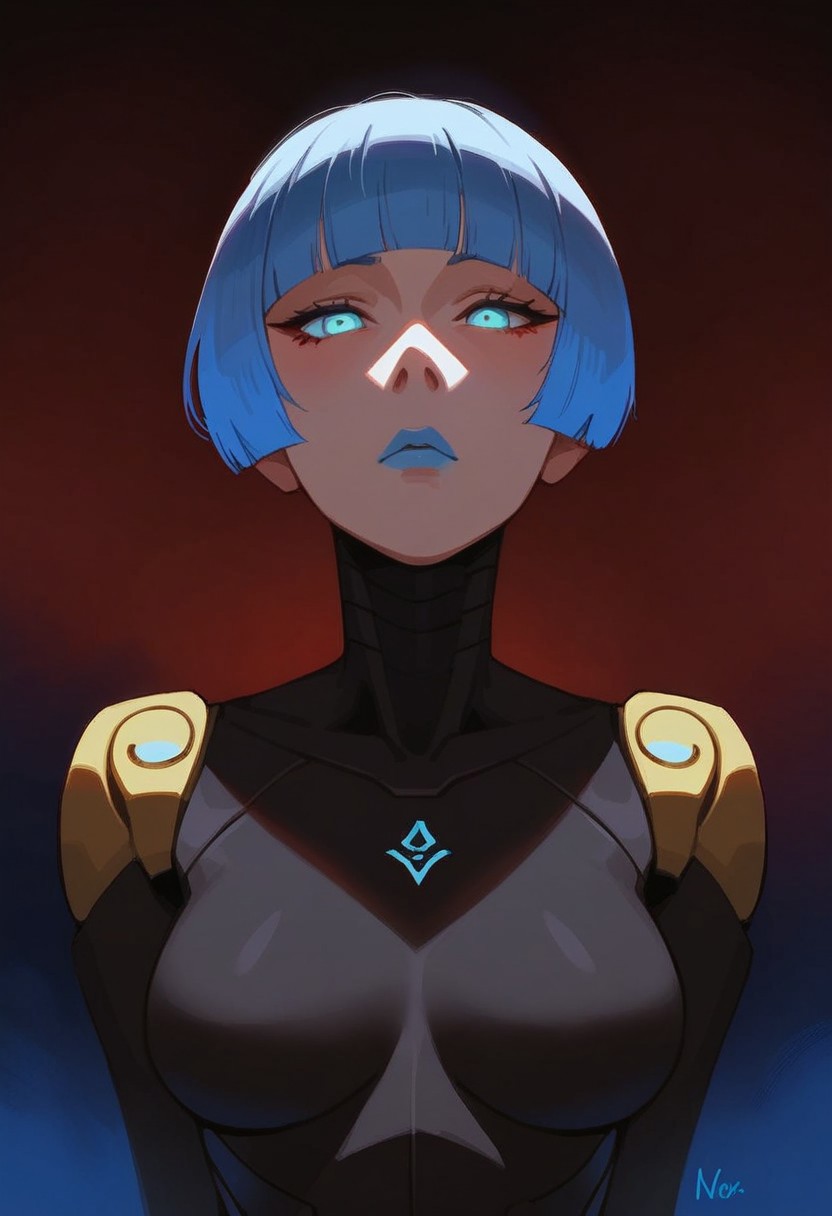 score_9, score_8_up, score_7_up,source_anime, 1female, ((ultra-detailed)), masterpiece,best quality, highly detailed, (digital painting), score_9, score_8_up, score_7_up, (Expressiveh:0.8), (g0thicPXL, glowing, neon:0.8), (Expressive) (1girl, solo:1.1), cute, (rating_explicit), source_anime, (2d, 2D artwork), (nsfw), ((solo:1.1)), 1girl solo focus. 
BREAK 
pretty woman, 21 year old, robot joints, 1girl, very pale skin, white skin, light blue eyes, ((glowing eyes:0.8)), very short hair, bob haircut, blunt bangs, blue hair, bodysuit, black bodysuit, blue lipstick, expressionless, sexy pose, public, downtown city