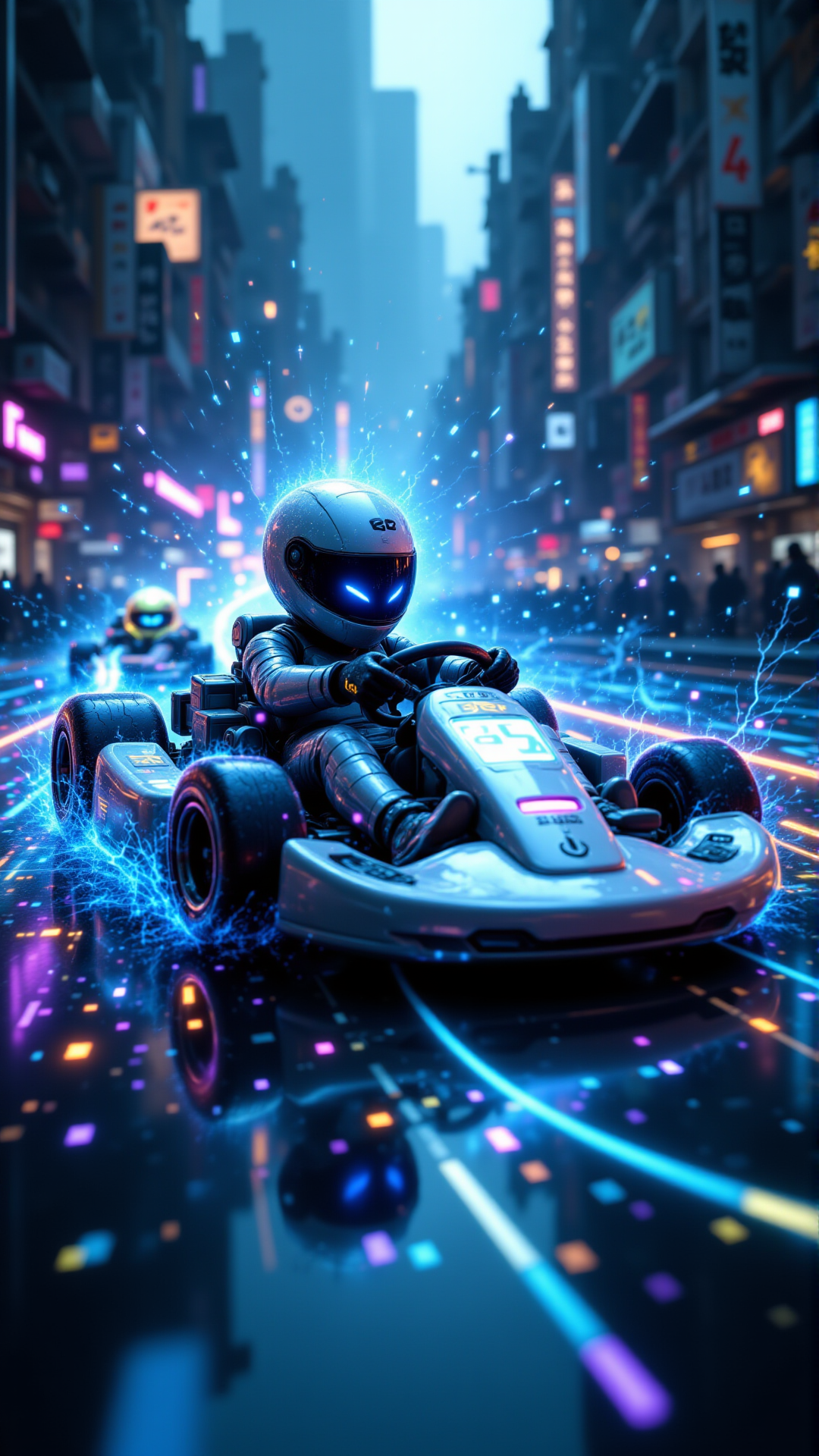 In a whimsically Sci-fi scene, a digital Michael Weatherly Kart race materializes in a tilt-shift photograph. The main subject is a Fatigued Whitney Cummings Kart with glitching pixels, racing through a miniature electric color Road. The image, a digital painting, captures Prometheus Kart in exhilarating details Airy colors and magical motion fabulous colors amidst Fascinating Fierce wisps of code. The high quality of the image reveals Tactile details of the karts pixelated essence, creating a thrilling and deep blue visual experience. (Airy:1.2) , 8K, perfect symmetry, UHD, ultra Devoutness and Dicks, best quality, best embroidery, best artist, Charming edges, Flowing textures, full view, Intricate lighting, visually creative, perfect composition, trending on behance    , aidmafluxpro1.1