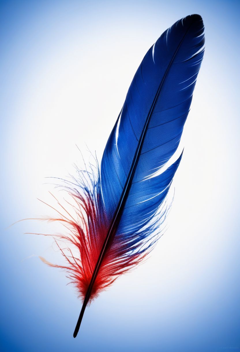 mysterious phoenix feather gliding through the air, single drop of deep blue ink dropping from the tip of the feather, backlit glorious feather, fading blue red background, by Minjae Lee, Carne Griffiths, Emily Kell, Steve McCurry, Geoffroy Thoorens, Aaron Horkey, Jordan Grimmer, Greg Rutkowski, amazing depth, double exposure, surreal, geometric patterns, intricately detailed, bokeh,  perfect balanced, deep fine borders, artistic photorealism , smooth,  great masterwork by Suiras  <lora:add-detail-xl:2>  <lora:Double_Exposure:0.5>