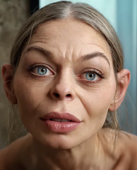 Prompt: intimate portrait of Gollum as a beautiful sexy mature lady woman, Puffy, extremely hugh swollen inflatable lips injected with Botox, sitting in front of a wall mirror in a beauty studio


Styles: ['Fooocus V2', 'Fooocus Enhance', 'Fooocus Sharp'], Performance: Quality

Resolution: (896, 1088), Sharpness: 8

Guidance Scale: 4, ADM Guidance: (1.5, 0.8, 0.3)

Base Model: realismEngineSDXL_v20VAE.safetensors, Refiner Model: None

Refiner Switch: 0.5, Sampler: dpmpp_2m_sde_gpu

Scheduler: karras, Seed: 2357572627396071085

LoRA [SDXL_FILM_PHOTOGRAPHY_STYLE_BetaV0.4.safetensors] weight: 0.3, LoRA [gollum v1a_fro0.95.safetensors] weight: 0.57

LoRA [DetailedEyes_V3.safetensors] weight: 0.8,