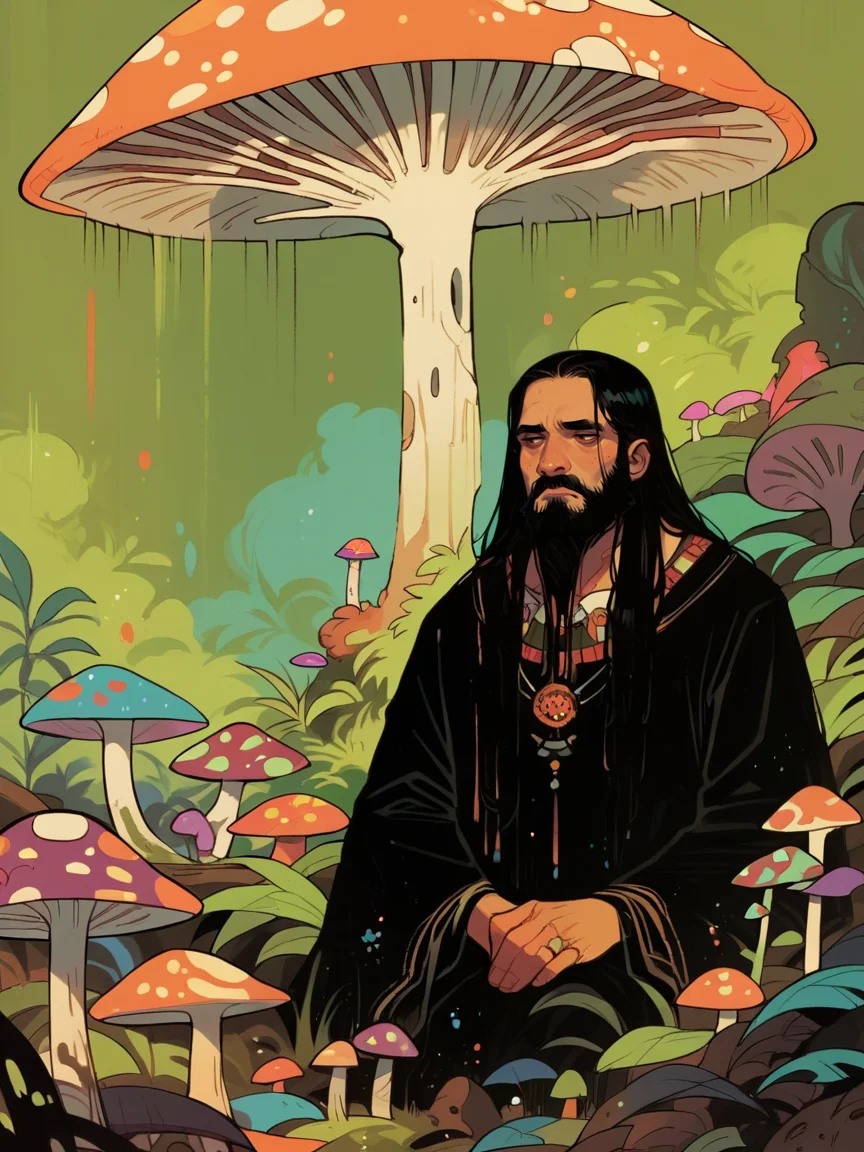 Ugly score_9, score_8_up, score_7_up, score_6_up, mushroom, 1boy, <lora:fl4ttr1p3XLP:0.7> fl4ttr1p, (long hair), black hair, beard,