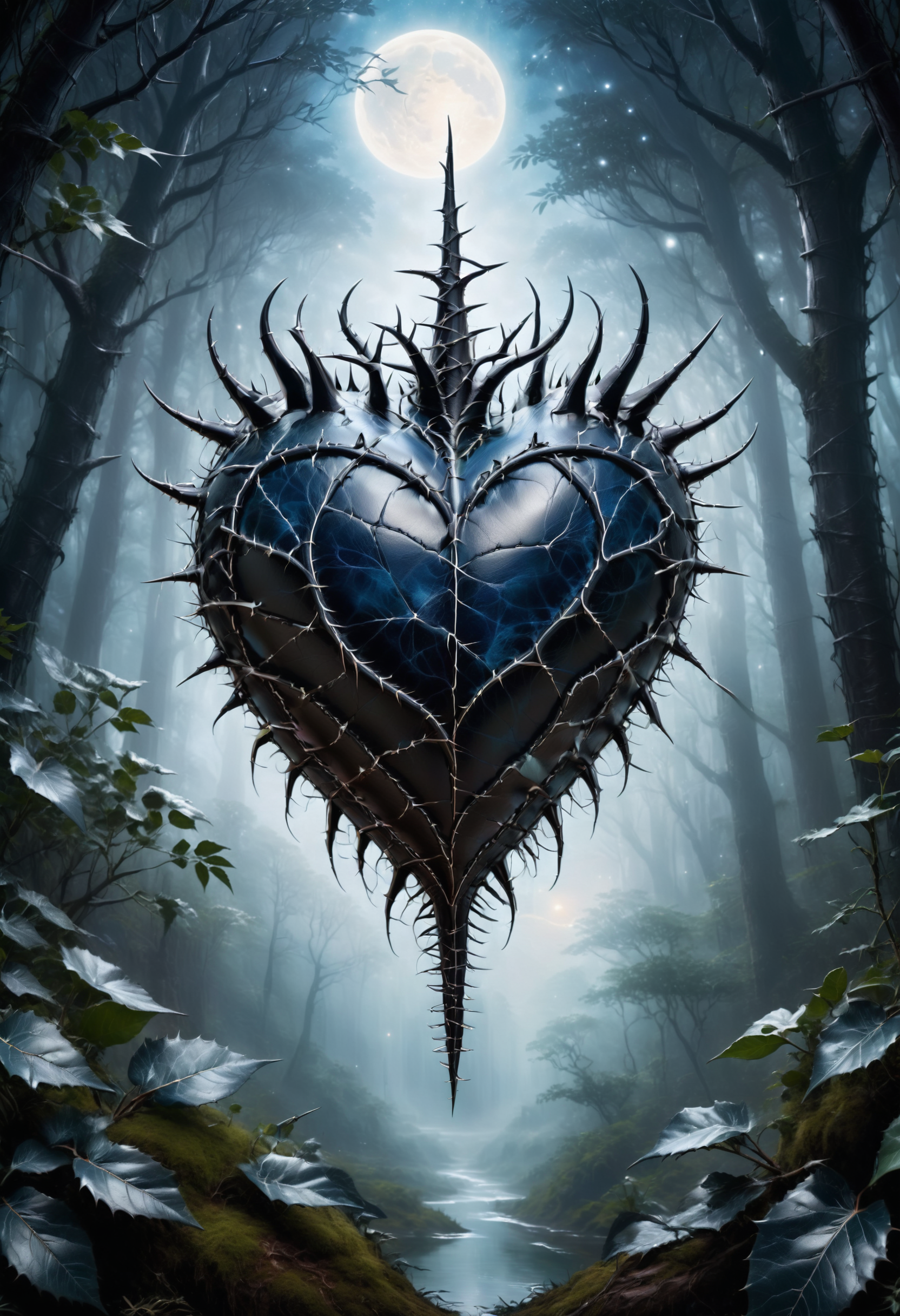 heart made of dvr-lthr with veins and thorns . magnificent, celestial, ethereal, painterly, epic, majestic, magical, fantasy art, cover art, dreamy 
 <lora:dvr-lthr:1>