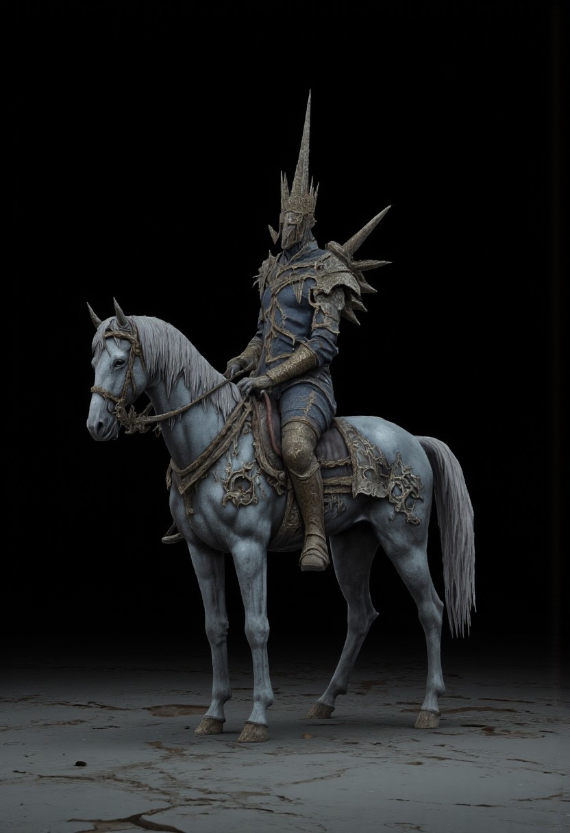 decayed non human Obscure medieval military armored rotting postulant horse without a rider
Standing on a flat ground
Set against a solid dark black color background to emphasize its unsettling unnatural form that emphasizes its silhouette. The medium is not a traditional painting or illustrative medium like watercolor or ink but rather a digital 3D rendering.
MikeFranchinastyle, bbstyle,, horror theme,, ZBClay model of a gray sculpture, zbrush, d4arks0uls, overcast lighting