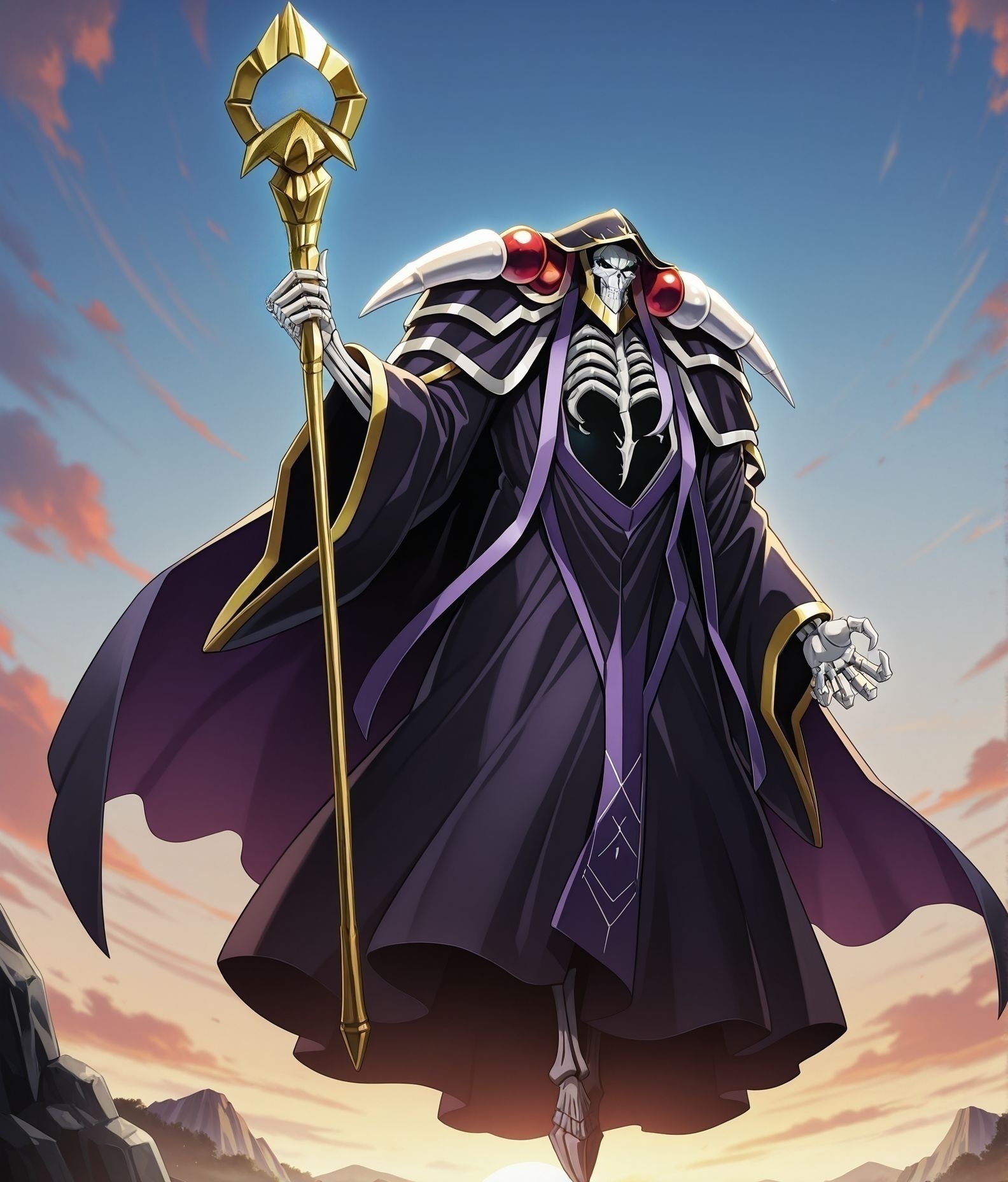 masterpiece,best quality,amazing quality,very aesthetic,absurdres,newest, huge filesize,
<lora:spo_sdxl_10ep_4k-data_lora_webui:0.5>,
<lora:add-detail-xl:1> anime screencap,  overlord,official art, 
BREAK
<lora:overlord_The_Sacred_Kingdom_V2:1>overlord_V2,
solo focus, 
full body,  handup,
solo,1boy,ring,male focus,bone hands,skeleton hands,
robe,staff,
skull,hood,jewelry,glowing,
o_ainz, ainz ooal gown, 
sky, outdoors, floating,