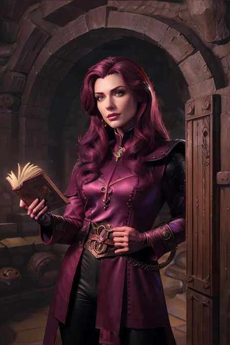 <lora:advanceddandd-wolfsystems:0.8>, advdnd2023, book cover, novel illustration, advanced dungeons and dragons, draenei woman, Alchemist, Short choppy layers with a tousled finish hairstyle, wearing A deep maroon trenchcoat lined in sumptuous silk, Underground Labyrinth || <lora:advanceddandd-wolfsystems:0.2>, advdnd2023, illustration, advanced dungeons and dragons, person, skin, hair, clothing, masterpiece, 8k, high resolution, shallow depth of field, sharp focus