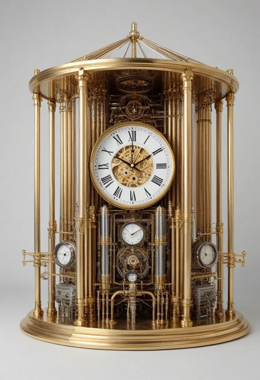 masterpiece, best quality, high resolution,
clock in (qu4ntum style), covered in (brass pipes) and (silver wires) and gold circuits,
simple background,
cinematic,