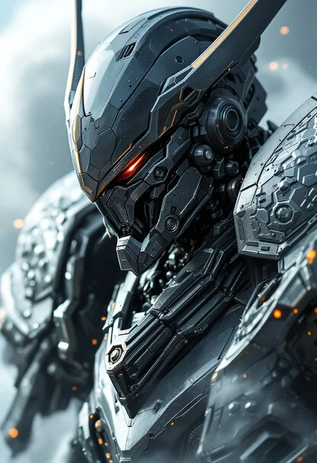 Realistic closeup ethereal the super giant robot wars, which were far from reality. The entire body is Asura (fighting demon) mechanical materials inspired by prehistoric steampunk and samurai heads. Close-up over-the-shoulder aircraft. Zeroing in on everything. A variable bipedal decisive battle machine that wears the armor that samurai wear in war.
His second name is Minimalist or "Keeper of Time". He turns back all time. He flies swiftly, keeping the mountains under his eyes. With white smoke drifting at his feet, he has more pride than any other man, and even shivers when he is seen this close up, his jet-black aircraft. It has a slim, high-orbit samurai-inspired blade, glistening with a fusion of vein and neon hybrid oil.
Let's turn back time." Once that robot is set in motion, all events rewind. Ruler of time, messenger of perpetual peace. The God of Destruction, the God of Fear. Various anecdotes remain in various places. Once set in motion, it envelops everything in ash and illusion.
A samurai of the Warring States period with a retro lacquer tone with wabi-sabi based on black and a sense of luxury. His only weapon is the famous sword Masamune. There is nothing that his sword cannot cut.
When he moves, he leaves behind an afterimage to disturb others and draws trails like an ink painting, dancing and leaping with the sparkle of an ink painting of a Japanese painting.
An irreconcilable presence.
Just as if they are decorating the desolate land with flowers