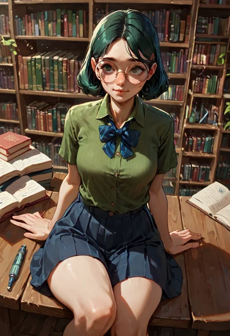 score_9, score_8_up, score_7_up, score_6_up BREAK
source_anime,
1girl, nerd girl sitting in library looking suprised,
round glasses
<lora:RoundGlassesVs1:0.75>
