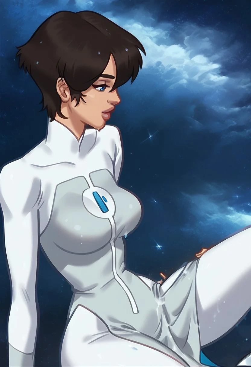 (score_9, score_8_up, score_7_up),
BREAK
1girl, young adult, slim fit, narrow waist, sexy thighs, perfect eyes, sexy, wet skin, glossy, pretty girl, aesthetic,
Medium breasts,
anissaxl, blue eyes, black hair, short hair,white bodysuit, or bodysuit, long sleeves, or white long sleeves, white pants, pelvic curtain, boots,
BREAK
background: cosmos