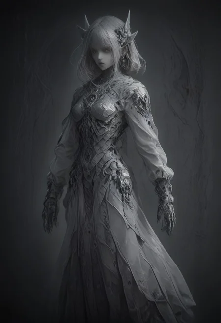 Setting within dark concrete ruins. (RUNNING)
Full body portrait, angry expression, looking at camera,  standing, feet visible, normal human proportions,
man, tall smart person, royal soldier, royal military, regal being,
ornate uniform, (white and gold porcelain royal celestial clothes), holding scifi weapon, mechwear, commando uniform, crystal details in armor, crystal ornate earrings, crystal jewelry, details fractal armor,
((((crystallization of the face)))), teeth made of quartz, ((((eyes made of ulexite)))), hair made of Fanlike acicular-fibrous crystal groups, thin crystal hair, flowing white fractal hair, large perfect eyes, crystal iris, eyes made of crystal, ((white porcelain skin)), (white_skin), glowing clear eyes, celestial eyes,  interweaving techno-anatomical and fractal elements, Ellen Jewett's intricate sculptural craftsmanship, no eyebrow hair,
dynamic lighting highlighting multifaceted textures, cinematic post-processing for an exquisite visual narrative, breathtaking surreal masterpiece,
sci-fi royal palace setting, single source lighting, low light setting, dark room, intense lighting,