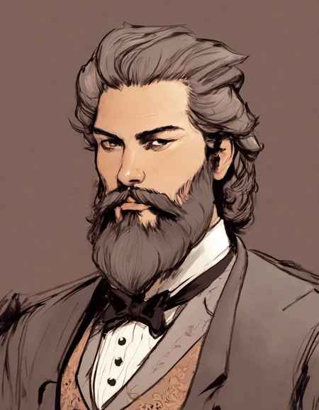 waist up portrait of a bearded man, jsmn style <lora:jsmnStyle:1>