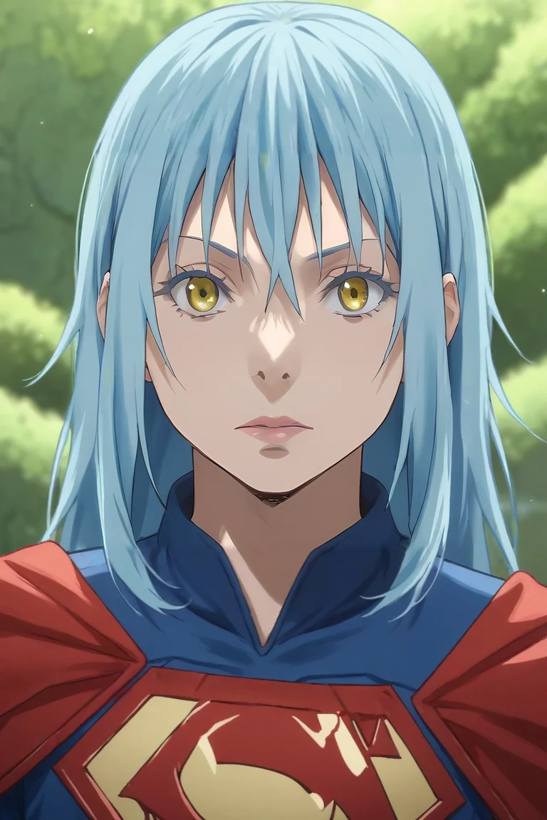 score_9, score_8_up, score_7_up, score_6_up, score_5_up, score_4_up, BREAK source_anime, (photorealistic:0.6), looking at viewer, , depth of field, 1other, androgynous, solo, <lora:rimuru_tempest_pony:0.96>, rimuru_tempest, blue hair, yellow eyes, long hair, bangs, hair between eyes, superman costume, Wonderland: A wild and fantastical place, ruled by the Queen of Hearts, , <lora:sdxl_lightning_8step_lora:1>
