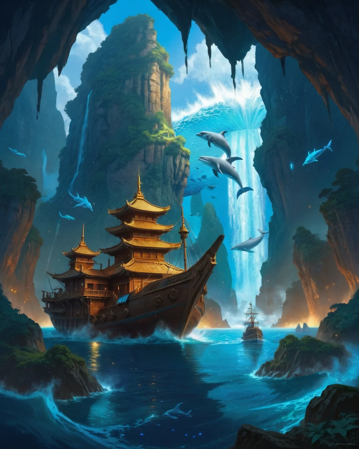 ethereal fantasy concept art of anime artwork Robert Lyn Nelson (contemporary fluidism), bioluminescent milky way mimicry, supercell mesocyclone, whale blowhole mist, moonbow waterfall spray, iceberg internal blue radiance,,legendary dry dock cities hidden in living iceberg labyrinths, where figurehead carvers trap sea spirits amidst navy spy networks, Origami style, paper art, pleated paper, folded, origami art, pleats, cut and fold, centered composition,,
<lora:iLLMythG0thicL1nes:0.5> G0thicL1nes,
<lora:extremely_detailed:0.7> extremely detailed ,
<lora:add-detail-xl:0.7>,
<lora:softdigital2x2:0.15>,
<lora:EpicF4nta5yXL:0.3>, . anime style, key visual, vibrant, studio anime, highly detailed . magnificent, celestial, ethereal, painterly, epic, majestic, magical, fantasy art, cover art, dreamy