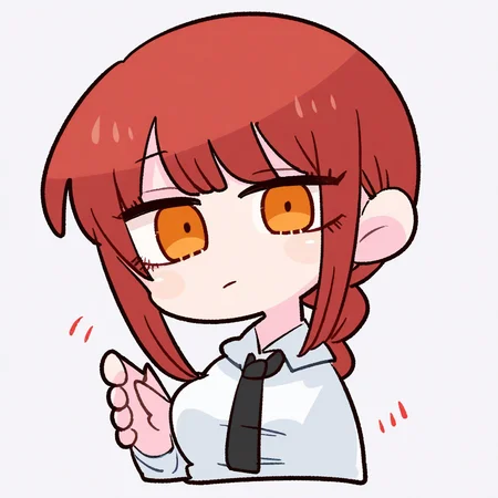Qstyle,chibi,1girl,solo,makima \(chainsaw man\),white background,looking at viewer,upper body,