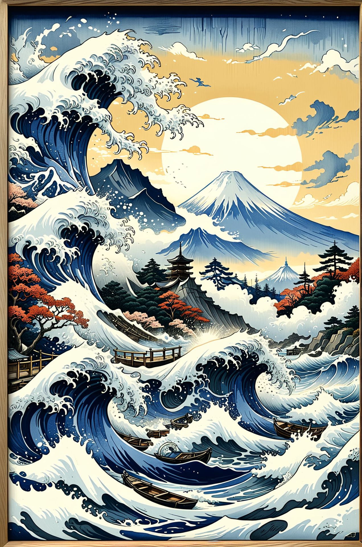 A traditional woodblock print capturing the beauty of nature in the style of Hokusai, featuring sweeping landscapes, crashing waves, and majestic Mount Fuji, rendered with intricate detail and masterful craftsmanship. 
masterpiece, award winning artwork
<lora:add-detail-xl:1> <lora:dvr-lnds-sdxl:0.2> dvr-lnds-sdxl <lora:EldritchMixIllustration_1.0:0.22> <lora:InkArtXL_1.2:0.31> ink art, line art <lora:MJ52:0.42> <lora:ral-apoctvisn-sdxl:0.15> ral-apoctvisn
<lora:SDXLFaeTastic2400:0.2> <lora:WildcardX-XL-Detail-Enhancer:0.8> <lora:xl_more_art-full_v1:0.12>
<lora:zavy-bcklt-sdxl:0.5> zavy-bcklt <lora:sss:1>