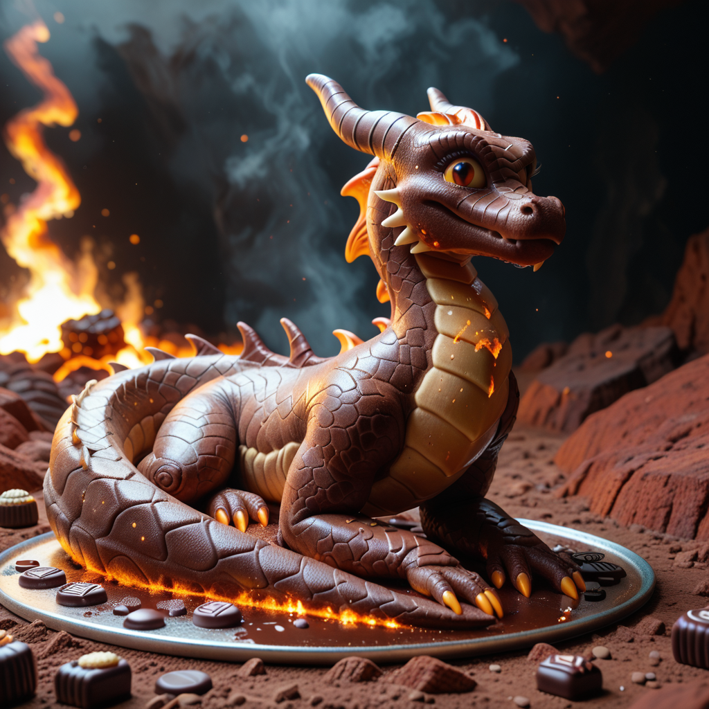 lazyup, dragon, vxc4k3, coiled atop a molten chocolate volcano, scales made of shimmering fondant, cinnamon-stick spines, caramel lava flow, whimsical dessert terrain, vivid colors. <lora:vx_cake_pony:1.0000000000000002> <lora:TrendCraft_The_Peoples_Style_Detailer-v2.0A-3_13_2025-PonyXL:0.4000000000000001>