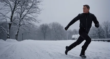cinematic film still of <lora:James Bond 007 style:0.9> detailed sharp image of
a man in a black jacket is running in the snow,solo,short hair,gloves,1boy,holding,jacket,weapon,male focus,boots,outdoors,black gloves,pants,holding weapon,gun,ground vehicle,holding gun,motor vehicle,snow,handgun,snowing,realistic,car , dramatic light, dramatic shadow light, contrast, cinematic color, cinematic look, filmic, realistic, realism, perfection, perfect, Kodak, Kodak film, movie still, spy film, action themed, espionage, James Bond style, James Bond film style, 007 style, 007 film style, shallow depth of field, vignette, highly detailed, high budget, bokeh, cinemascope, moody, epic, gorgeous, film grain, grainy
