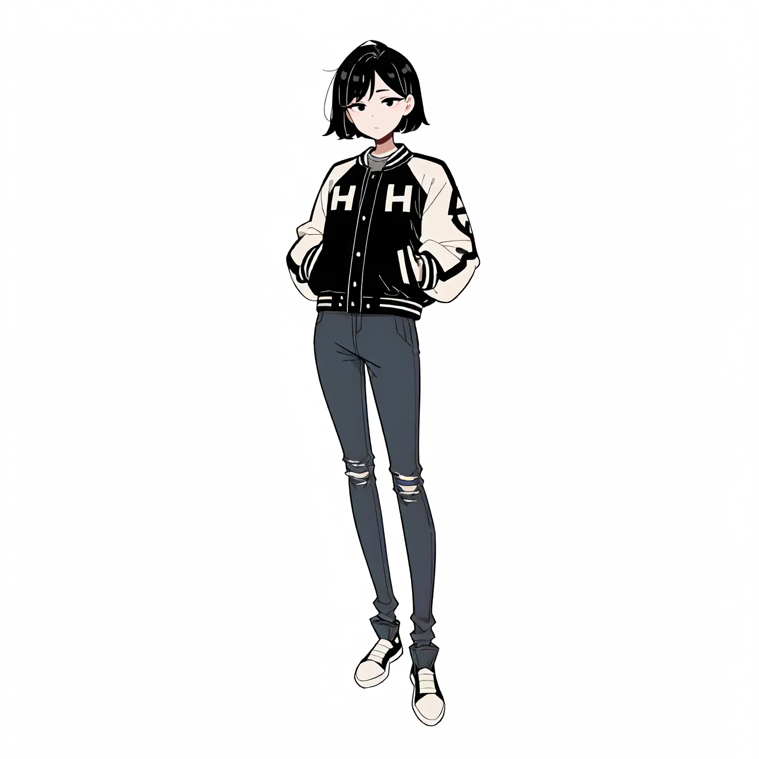 <lora:style_nyanmix_styleXLIllustrious001>,
masterpiece,best quality,good quality,newest,
white background,simple background,nyanmix_style,
looking at viewer,
solo,
1boy,black hair,short hair,
letterman_jacket,jeans pants,
standing,
line art,