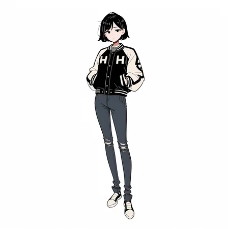 <lora:style_nyanmix_styleXLIllustrious001>,
masterpiece,best quality,good quality,newest,
white background,simple background,nyanmix_style,
looking at viewer,
solo,
1boy,black hair,short hair,
letterman_jacket,jeans pants,
standing,
line art,