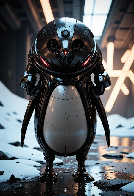 A penguin waddling with an oval body and triangular feet.,<lora:geometric_shapes_v1.0:1.0>, geometric_shapes, <lora:ck-Sci-Fi-Concepts-000015:0.2>, in the style of ck-sfc, <lora:scifi-robot-flux-v1:0.2>, scifi robot, <lora:scifi-room-flux-v1:0.2>, scifi room, <lora:Sci-fi_env_flux:0.2>, <lora:UNI_FI_NoCAP:0.2>, cinematic lighting, futuristic, sci-fi, plastic, glossy paper, iso150, 35mm, score_9, intricate details, Hyperrealism style, 3d, concept-art, dreaminess, psychedelic, shallow-depth-of-field, cinematic lighting, soft bokeh, very beautiful composition, Unreal, real-time 3D, Epic Games style, Unreal Engine style, 3d-rendering, vibrant contrast depth and shadow enhanced using (Gaussian blur) for a soft background focus, (sharpen filter) applied, (color grading) to enhance contrast between warm and cool tones, (noise reduction) for a smooth, clean finish, (HDR toning) used for extra depth and detail, highly detailed dreamy background detailed skin texture, subsurface scattering award-winning, professional, highly detailed, dreamlike, mysterious, provocative, symbolic, intricate, detailed, hyper-detailed, masterpiece, award winning, midjourneyv6.1