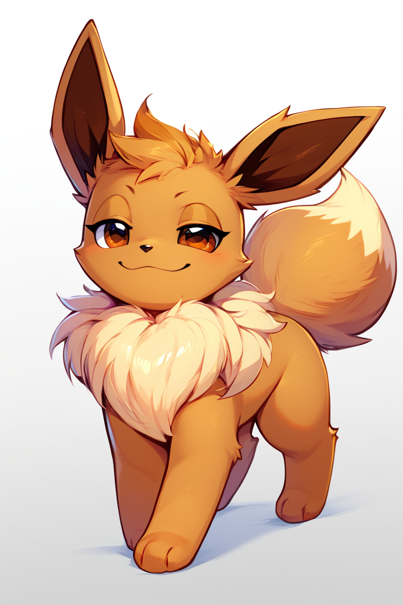 score_9, score_8_up, score_8,  ,,,  zzEV, smile, simple background, white background, brown eyes, closed mouth, standing, full body, gradient, gradient background, :3, happy, smug,   <lora:EeveePokedexPDXL:1.0>,   ,,, embedding:zPDXL, Expressiveh, <lora:CatalystStylePDXL:0.6>,  <lora:SDXLFaeTastic2400:0.5>,  <lora:Expressive_H-000001:0.4>,
