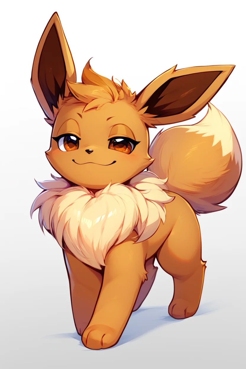 score_9, score_8_up, score_8,  ,,,  zzEV, smile, simple background, white background, brown eyes, closed mouth, standing, full body, gradient, gradient background, :3, happy, smug,   <lora:EeveePokedexPDXL:1.0>,   ,,, embedding:zPDXL, Expressiveh, <lora:CatalystStylePDXL:0.6>,  <lora:SDXLFaeTastic2400:0.5>,  <lora:Expressive_H-000001:0.4>,