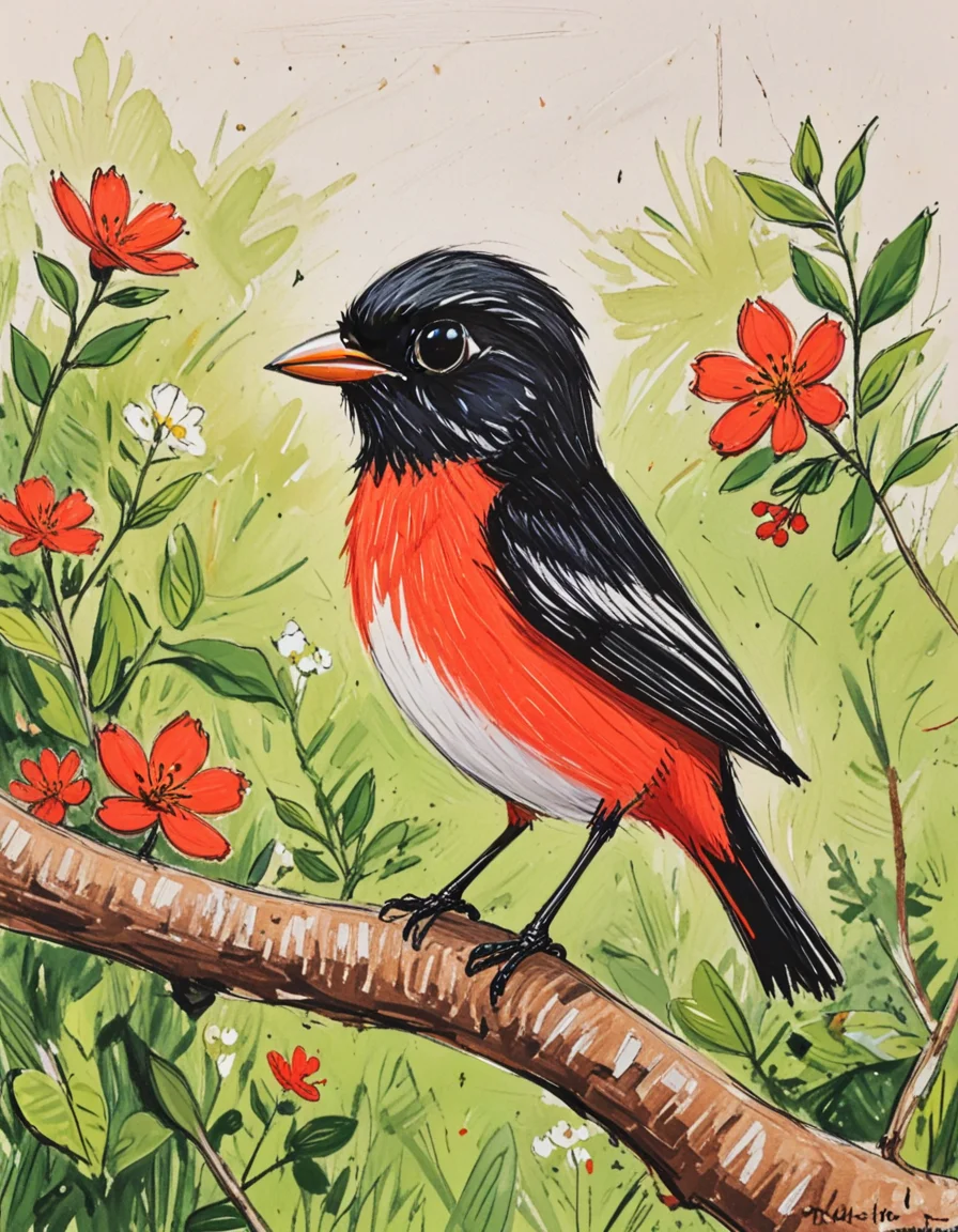 painted redstart novuschroma style <lora:129_novuschromaSXL_a6:1>, <lora:sdxl_lightning_8step_lora:1>