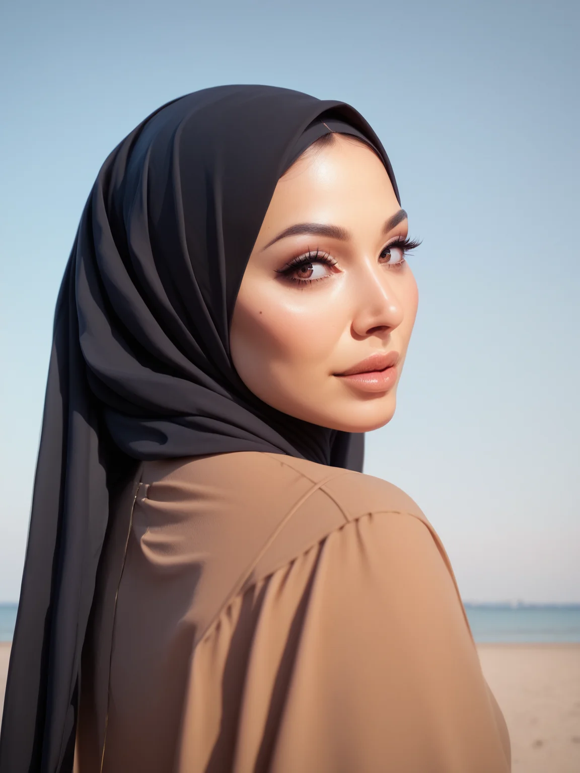 score_9, score_8_up, score_7_up, score_6_up, score_5_up, source_anime BREAK
black hij4b with gold trims, <lora:hijabPony:0.9> well fitting detailed brown robe , portrait, face focus, looking back, beautiful face, cinematic, depth of field,