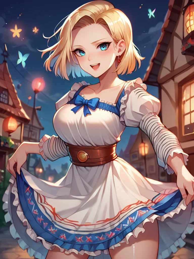 score_9, score_8_up, score_7_up, 1girl, curvy girl, from behind, dress lift, solo focus, looking at viewer, nervous smile, blush, naughty face, cowboy shot, (dynamic pose:1.1), cute, nsfw, room, big breasts, thick thighs, sexy pose, open legs, shiny skin, glowing, town, village, cute pose, open mouth, android 18,
<lora:MexicanTraditionalClothes_Concept-10:1> MexClothes, hair ornament, flower, white dress, frills, traditional clothes, ribbon, puffy sleeves, multicolored clothes, colorful clothes,