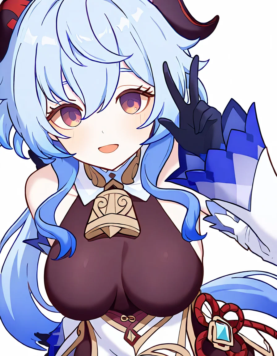<lora:pcr-000008:1>,1girl,ganyu \(genshin impact\),solo,long hair,white background,smile,simple background,looking at viewer,blush,v,open mouth,breasts,:d,very long hair,hand up,large breasts,medium breasts,, masterpiece, best quality, very aesthetic, absurdres,newest, incredibly absurdres,