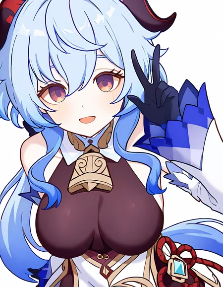 <lora:pcr-000008:1>,1girl,ganyu \(genshin impact\),solo,long hair,white background,smile,simple background,looking at viewer,blush,v,open mouth,breasts,:d,very long hair,hand up,large breasts,medium breasts,, masterpiece, best quality, very aesthetic, absurdres,newest, incredibly absurdres,