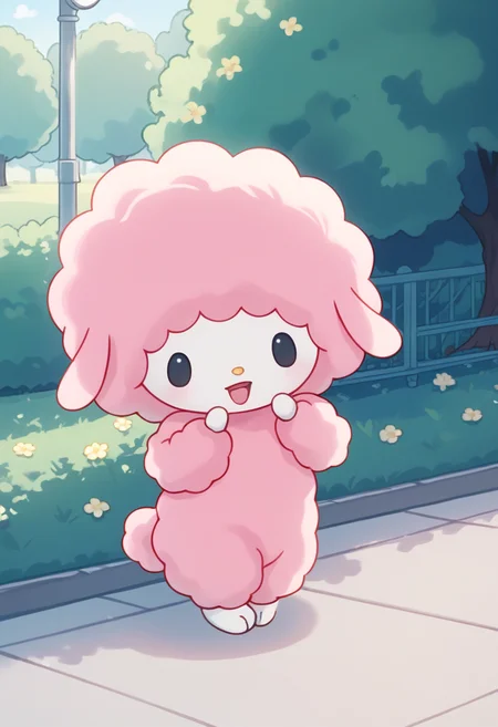 score_9, score_8_up, score_7_up, score_6_up, score_5_up, BREAK
mysweetp, open mouth, smile, dot eyes, furry, chibi, feral, (pink fur), white face, park, black eyes, solo, 1 girl