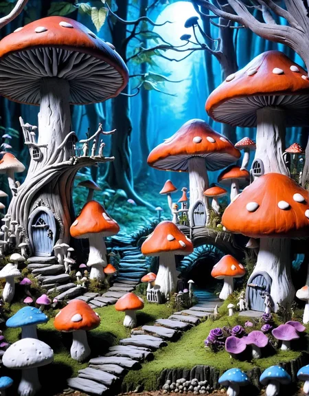 ais-drkclymtn hidden fairy village in a mushroom forest <lora:ais-drkclymtn-sdxl:1>