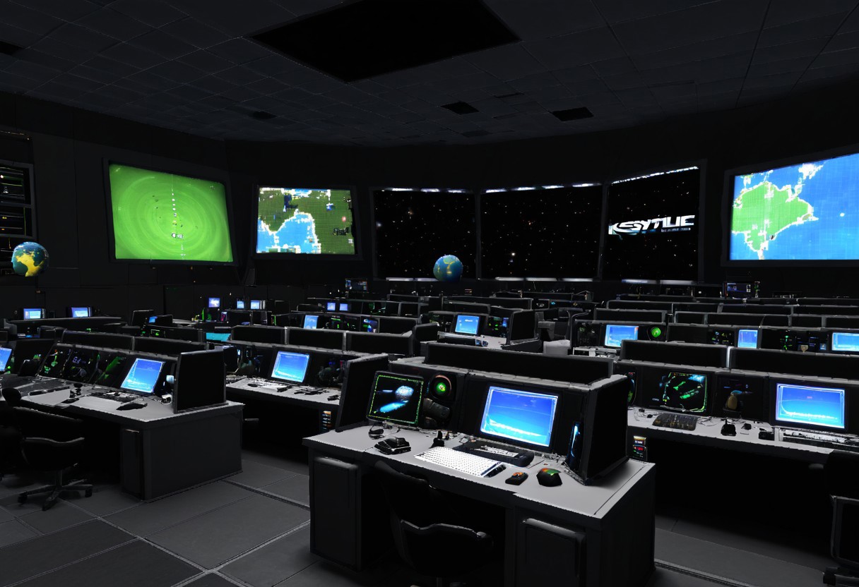 htk-kspstyle,
Masterpiece, best quality, amazing quality, very aesthetic, high resolution, ultra-detailed, absurdres,
Mission control, lots of computer consoles and displays. High tech. several kerbals are sitting at the consoles. On the screens, explosions and tetris