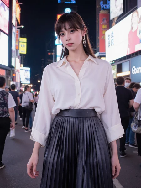 There are wonderful studio lights and various reflections,
18yo beautiful cute girl with blushing and female orgasm.skin naturally showing the texture of blood vessels and detailed pale skin,
--,
<lora:Nakajo_Ayami_f1:1>,she is Nakajo Ayami,
(Silk_blouse:1.5),(Pleated_midi_skirt:1.4),(Pearl_earrings:1.3), Long exposure photo,photography,New York's Times Square is very prosperous,she is among the crowd,the crowd becomes a very blurry background due to their movement,but she is very prominent and clearly visible.,,#æ¶ä»£å¹¿åº