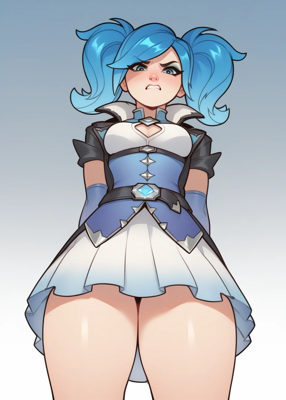 score_9, score_8_up, score_7_up, score_6_up, score_5_up,  source_anime,
BREAK
1 girl, solo, Evie_Paladins, evie outfit, low angle, disgusted, looking at viewer, white skirt, big thighs, different lenght gloves, hands behind back
BREAK
gradient background,  <lora:EviePaladins3:0.8>