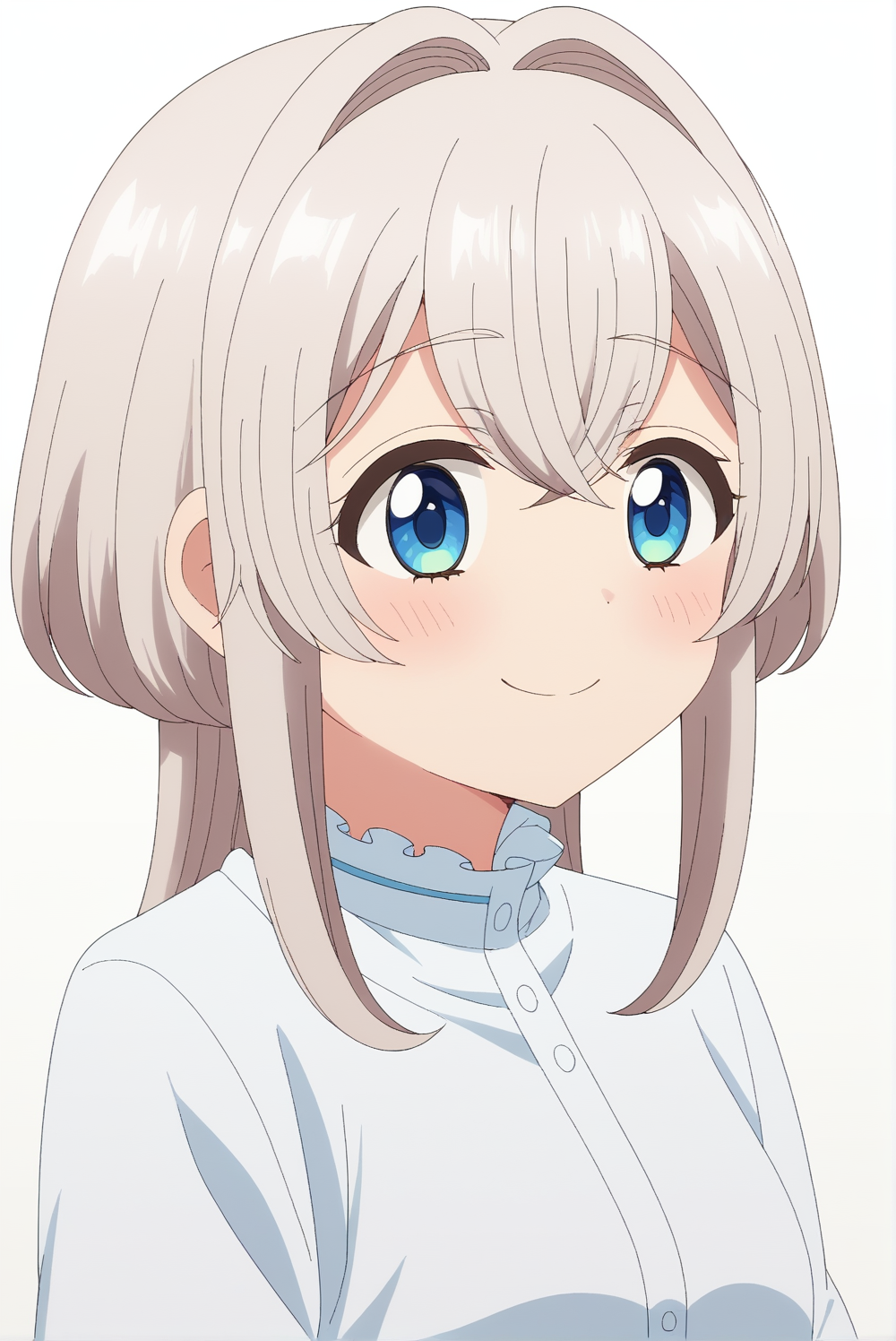 <lora:Towa:0.7>, Towa, white background, upper body, smile