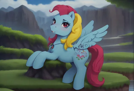 score_9, score_8_up, score_7_up, score_6_up, score_5_up, score_4_up, detailed background
outdoors, mountain
Thistle Whistle mlp, feral, pegasus, multicolored hair, slim, seductive, break.
looking at viewer, side view, lying on back
