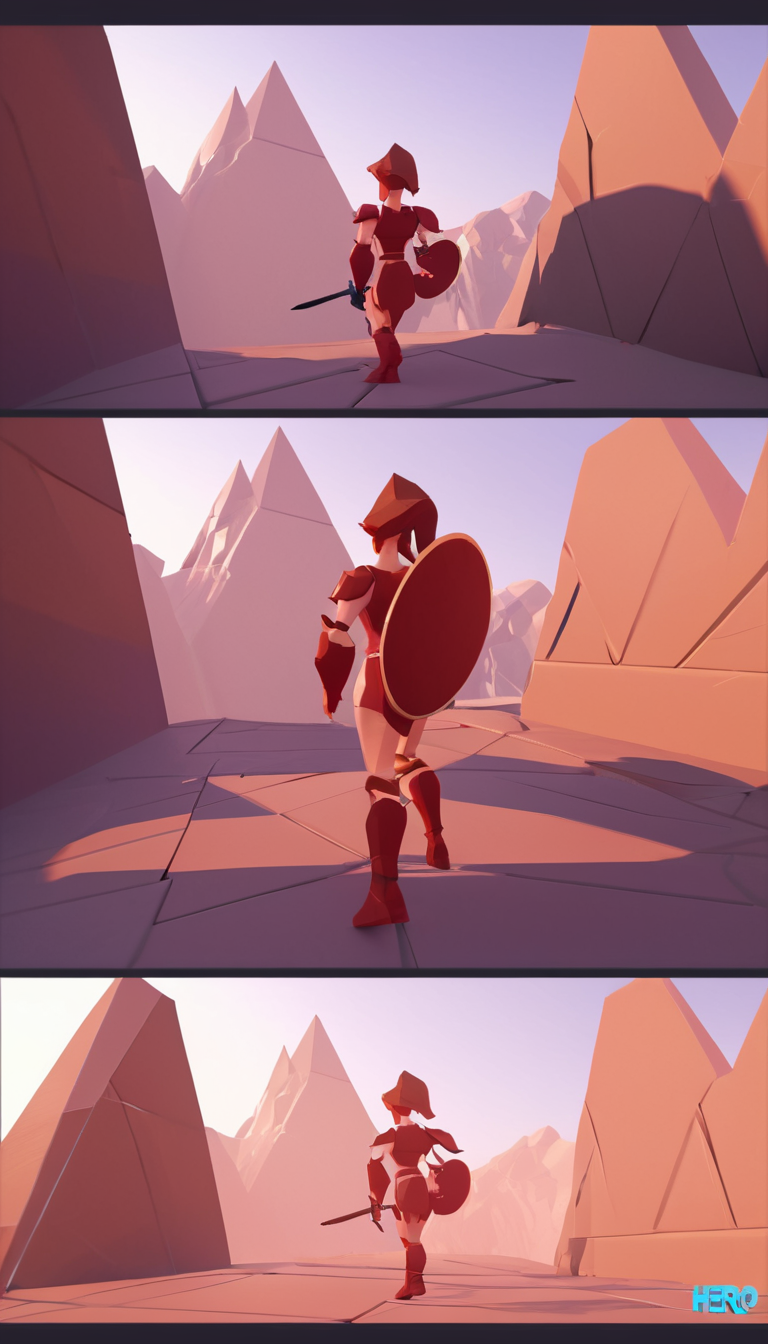 low-poly style Cinematic scene, hero view, d2a amazon <lora:diablo_2_amazon_xl_v1:1>, action pose, detailed background, masterpiece, best quality, high quality, highres, absurdres . low-poly game art, polygon mesh, jagged, blocky, wireframe edges, centered composition