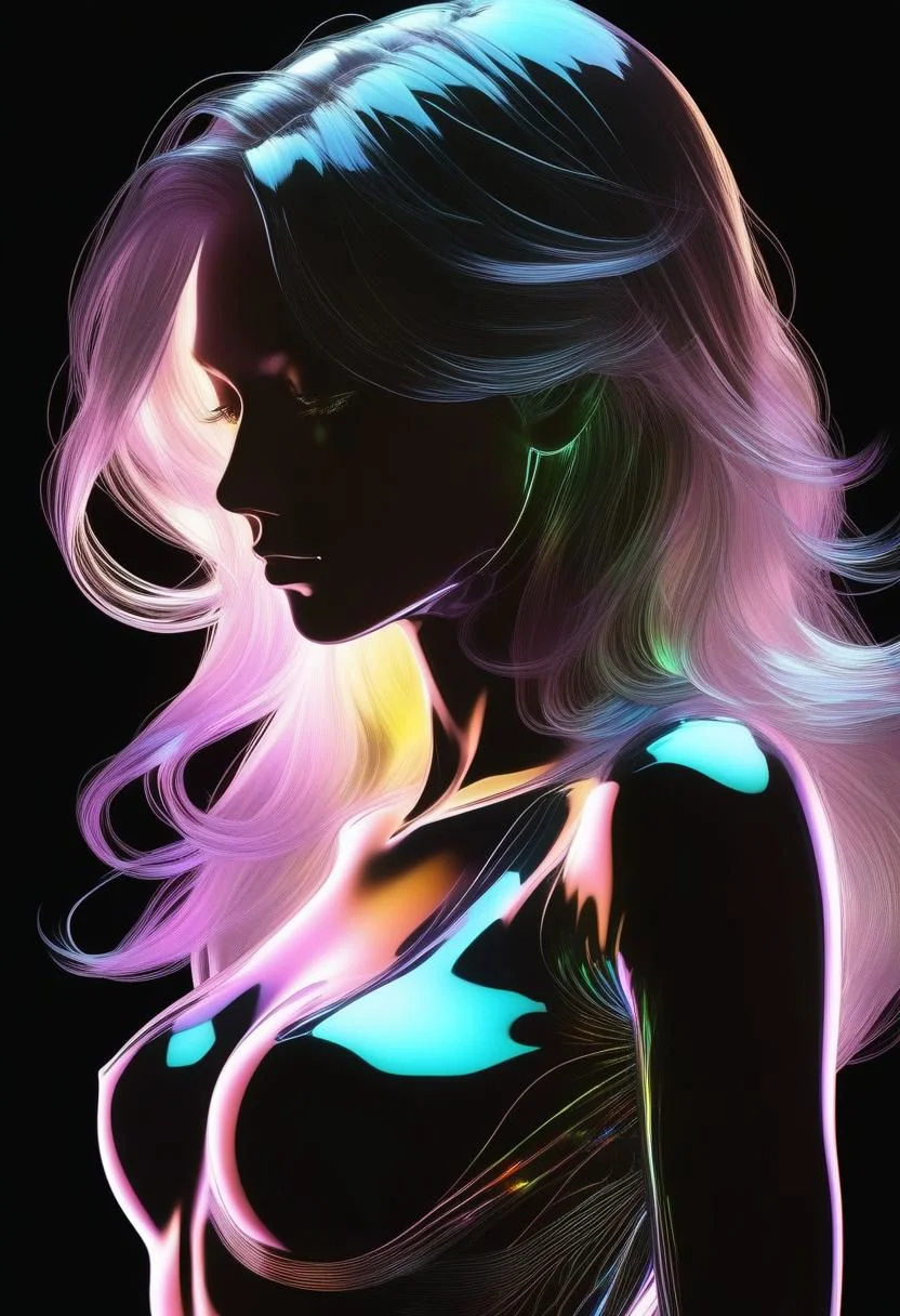 Close-up, high quality, masterpiece, 8k, hdr, rgb, portrait, raw photo, (masterpiece, best quality, detail),
minimalistic dadaism, black and white, sharp outlines of an ideal female physique, long exposure contour silhouette, glass translucency, bioluminescence, liquid iridescent mercury, fiber optic, black background, HDR, 32K. They can be depicted in light shades, symbolizing light and goodness. The interaction of light and shadow thanks to this smooth effect and volume creates a bewitching, beautiful creative gothic music,
Greg Rutkowski, Craig Davison, Jenny Saville, Bernie Wrightson, Frank Frazetta,