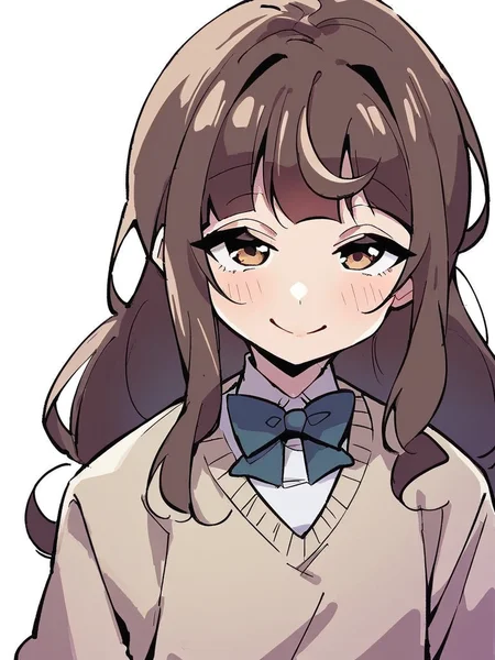score_9, score_8_up, score_7_up,
1girl, utsuho tk, brown hair, flat chest, long hair,
brown eyes,
school uniform, bowtie, white shirt, beige sweater, upper body,
smile, closed mouth, narrowed eyes, looking at viewer, upper body, white background,