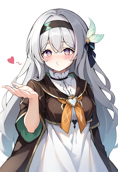 score_9, score_8_up, score_7_up, source_explicit, source_anime,
BREAK
1girl, solo,
<lora:FrierenBlowingKissMeme_XLPD:1.0>, IncrsBlowingKiss, heart, (blowing kiss:1.2),
<lora:Firefly-v2.5.3-PDXL:0.8>, fireflydef, jacket, dress, bow, hairband, hair ornament, grey hair,
white background,
BREAK
depth of field, lights, illumination,
<lora:GoddessofNikkie_PonyXL:0.9>, Nikkedusk_Style