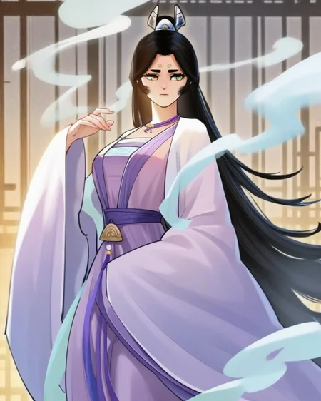 masterpiece,best quality,curvy,venus body,
<lora:haihuayao:1>,haihuayao,1girl,long hair,solo,black hair,yellow eye,green eye,heterochromia,very long hair,smoke,wide sleeves,portrait,hanfu,