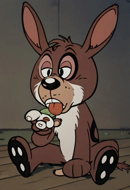 (score_9 | score_8_up | score_7_up) ((masterpiece:1))(best quality,very high quality,ultra detailed:1.2) (2D,cartoon style,anime style)(Smooth:2)(clean blurring) (four fingers on each hand,one thumb on each hand:1), solo, charles, dog, black spot on left eye, white fur, paw, dog paws, donkey dog hybrid, Full Donkey, half donkey, donkey head, donkey ears, donkey tail,