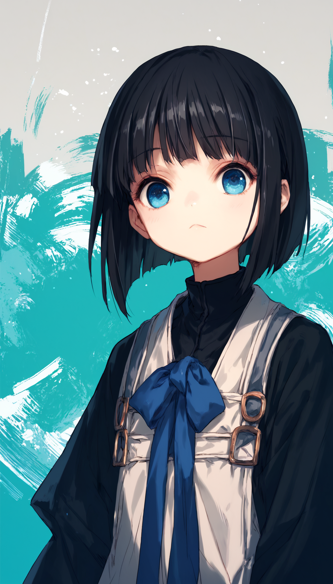 score_9, score_8_up, score_7_up, score_6_up, score_5_up, score_4_up, rating_safe, source_anime, hitomaru_style, hitomaru_face,
BREAK
1girl, solo, black hair, blue eyes, close up, abstract background,  <lora:hito pony-000020:1>