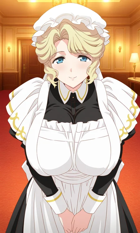general,highres, ultra-detailed,very aesthetic,best quality ,best hands, BREAK <lora:Victorian_Maid_Maria_IS:1> Victorian_Maid_Maria, blonde hair, blue eyes, huge breasts, short hair, mob cap, looking at viewer, 1girl, solo,1girl, solo, maid, apron, breasts, smile, dress,
hotel in the room,